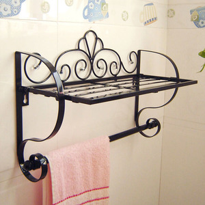 Black Rustic Wrought Iron Bathroom Shelves Hotel Towel Bars