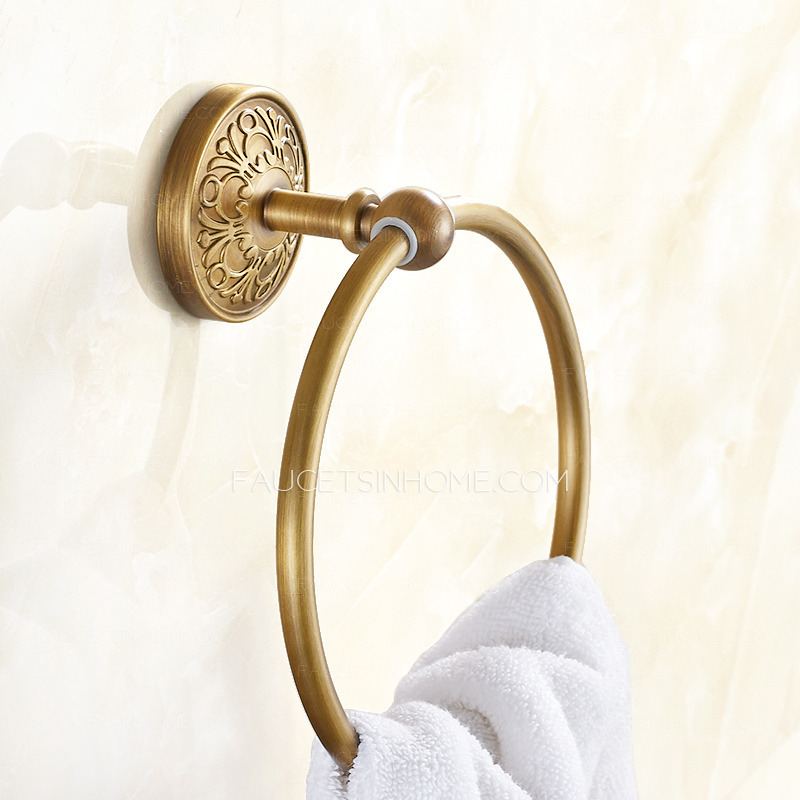 Antique Brass Vintage Carved Bathroom Towel Rings