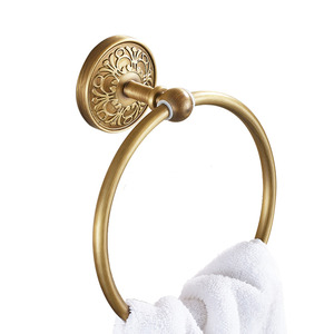 Antique Brass Vintage Carved Bathroom Towel Rings