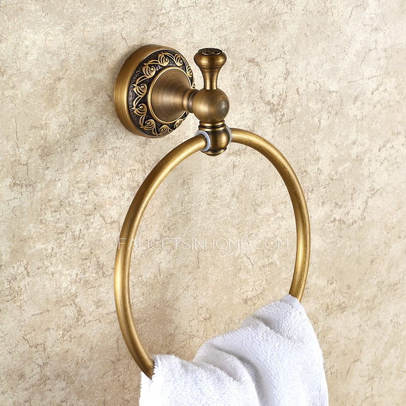 American Style Carved Antique Brass Towel Rings For Bathroom