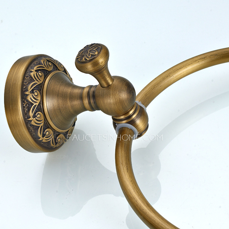 American Style Carved Antique Brass Towel Rings For Bathroom