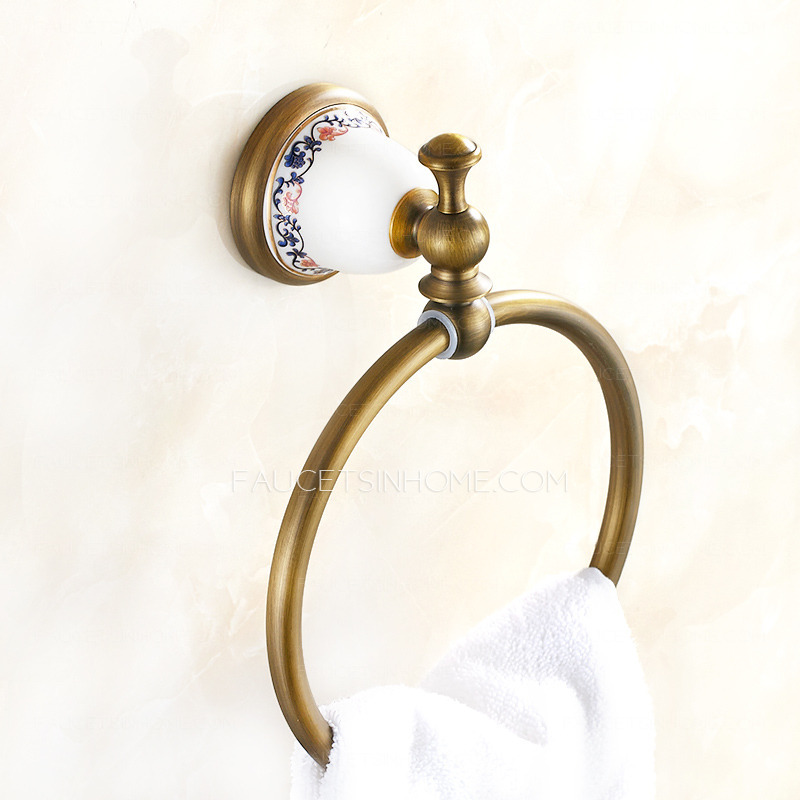 Unique Ceramic Antique Brass Brushed Wall-Mount Towel Rings