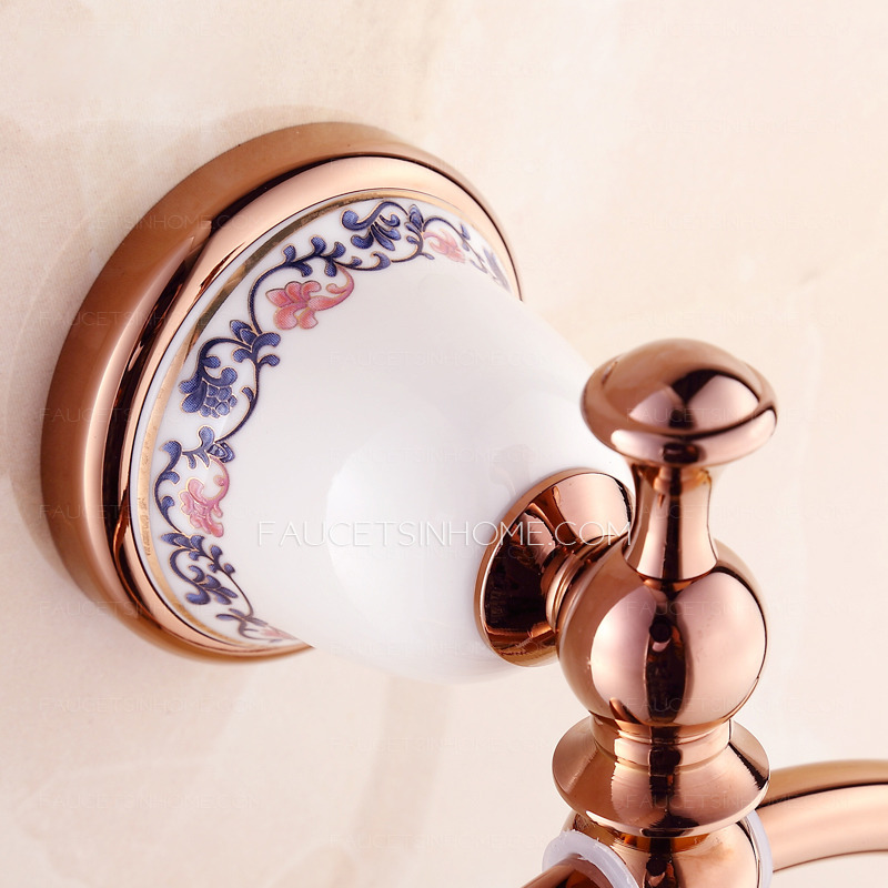 Bright Rose Gold Porcelain Bathroom Towel Rings Wall Mount