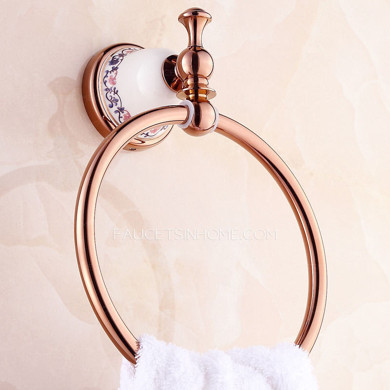 Bright Rose Gold Porcelain Bathroom Towel Rings Wall Mount