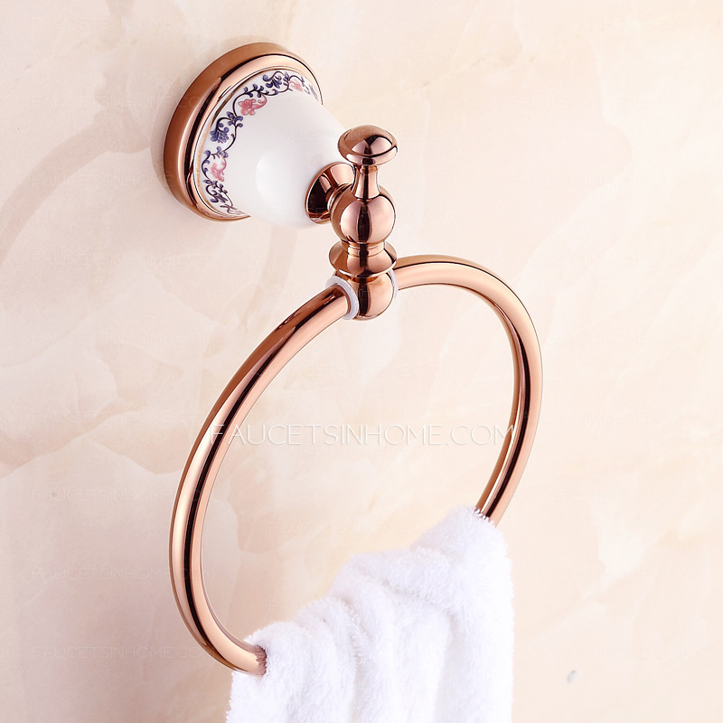 Bright Rose Gold Porcelain Bathroom Towel Rings Wall Mount