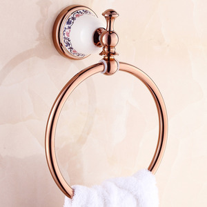 Bright Rose Gold Porcelain Bathroom Towel Rings Wall Mount