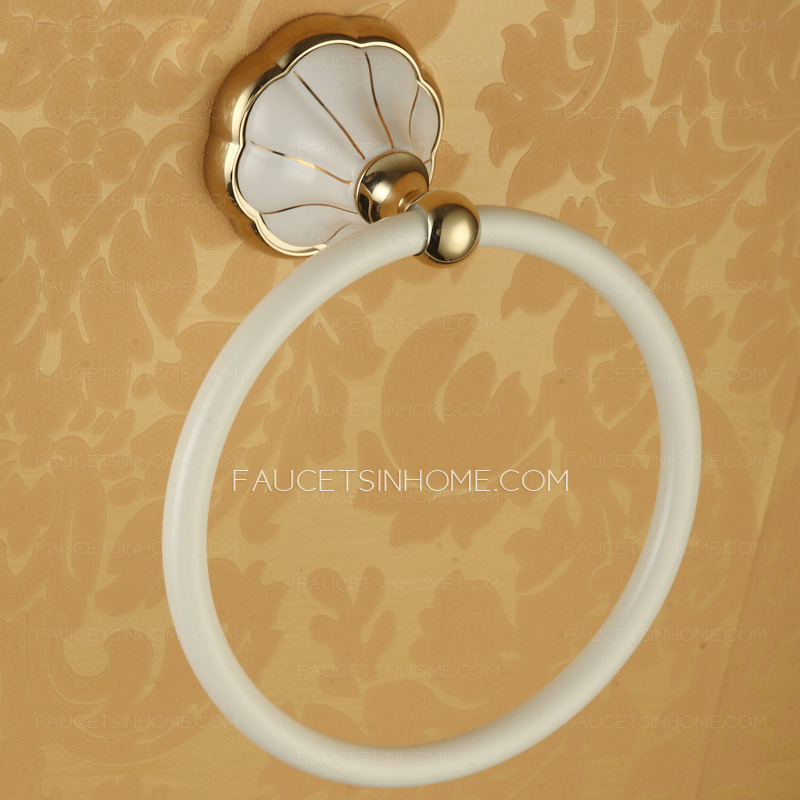 Country Style White Painting Brass Towel Rings For Bathroom