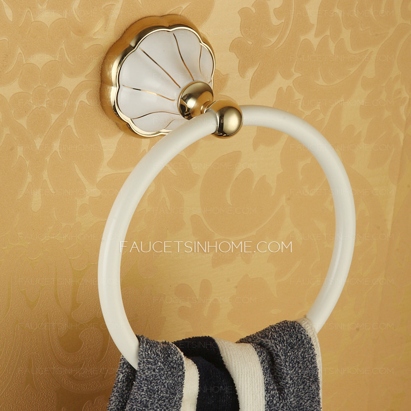 Country Style White Painting Brass Towel Rings For Bathroom