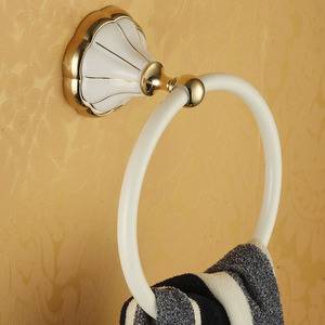 Country Style White Painting Brass Towel Rings For Bathroom