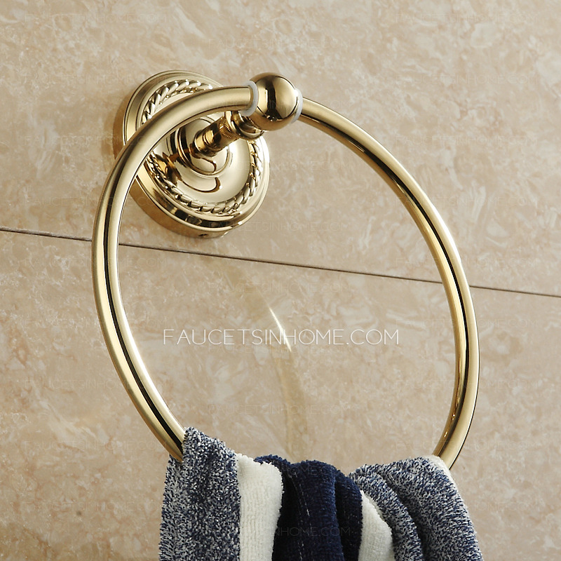 Cheap Polished Brass Carved Base Bathroom Towel Rings