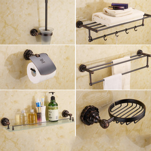 5-piece Vintage Oil Rubbed Bronze Carved Bathroom Accessory Sets