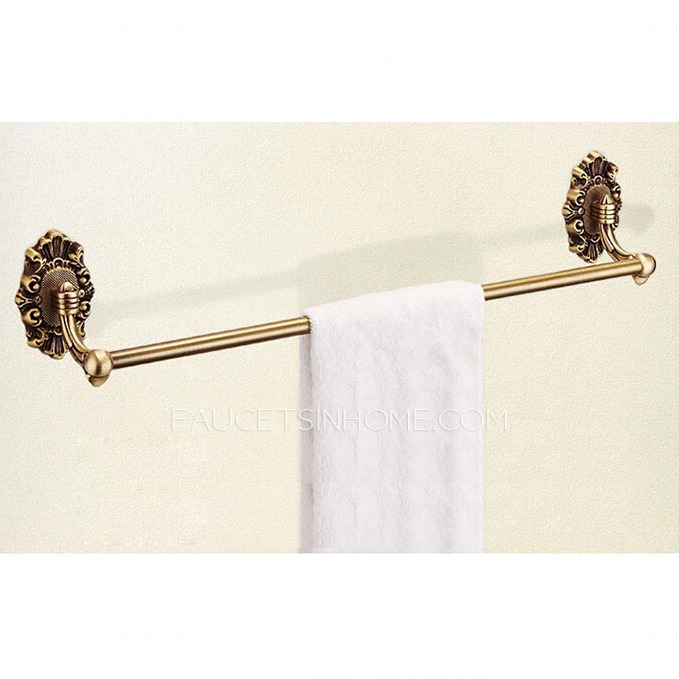 4-piece Carved Wall Mount Antique Brass Bathroom Accessory Sets