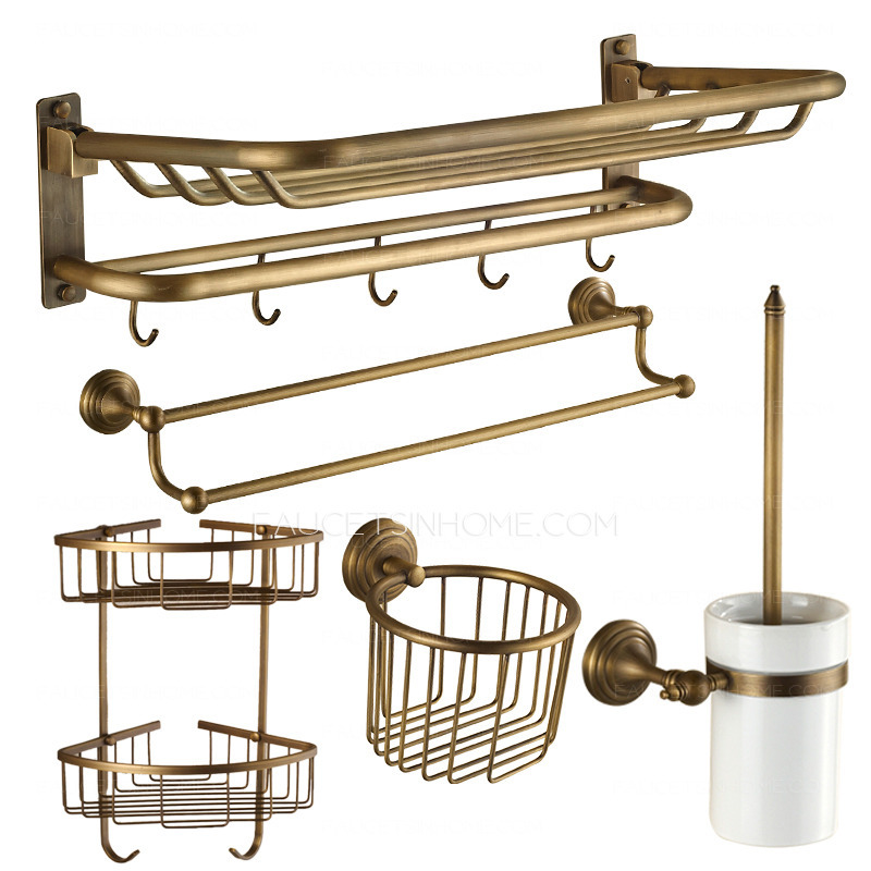 Designer 5-Piece Foldable Antique Brass Bathroom Accessory Sets