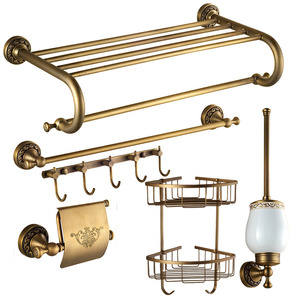 American Style Antique Brass 6-Piece Carved Bathroom Accessory Sets