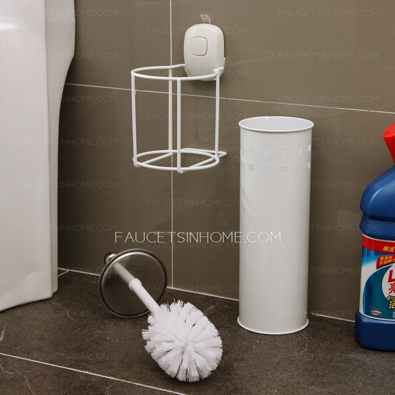 White Suction Wall Mount Stainless Steel Toilet Brush Holder