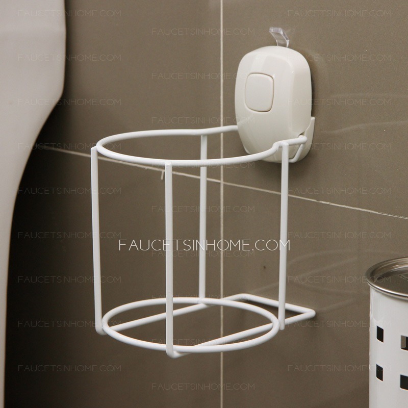 White Suction Wall Mount Stainless Steel Toilet Brush Holder