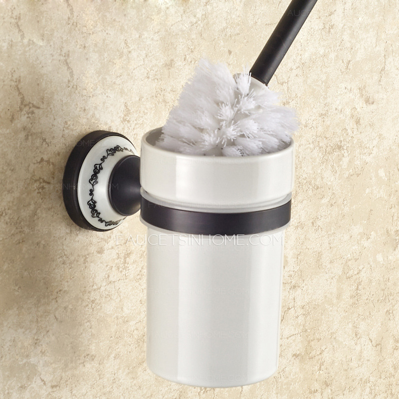 American Style Oil Rubbd Bronze White Ceramic Toilet Brush Holder