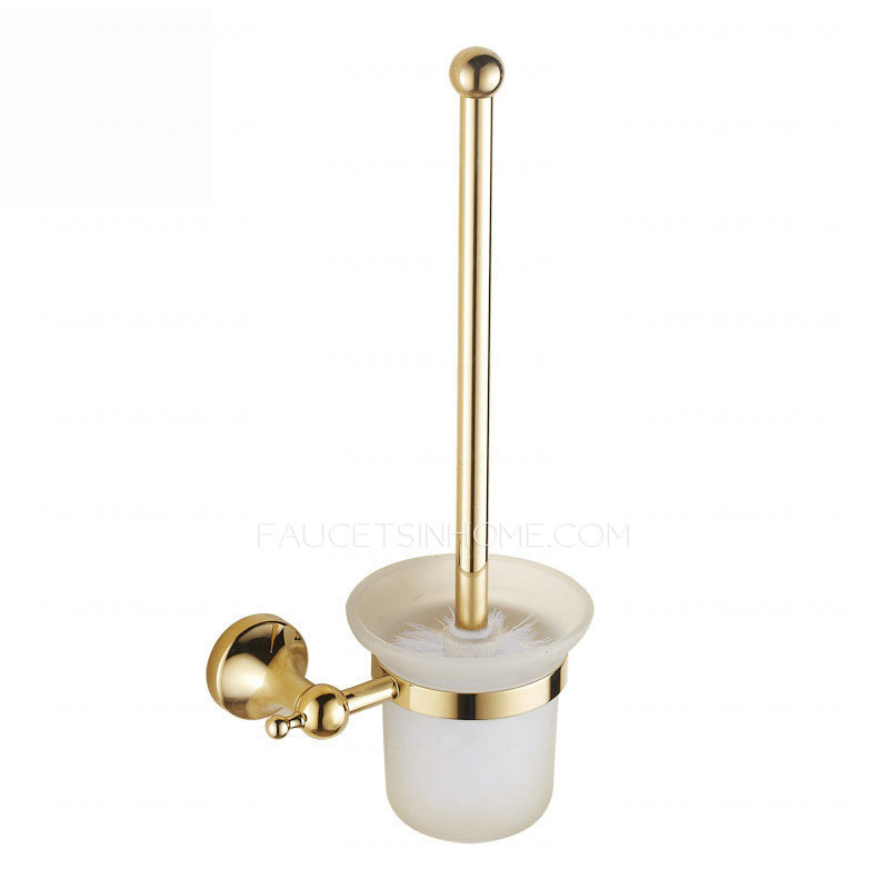 Bright Gold Brass Wall Mounted Toilet Brush With Holder