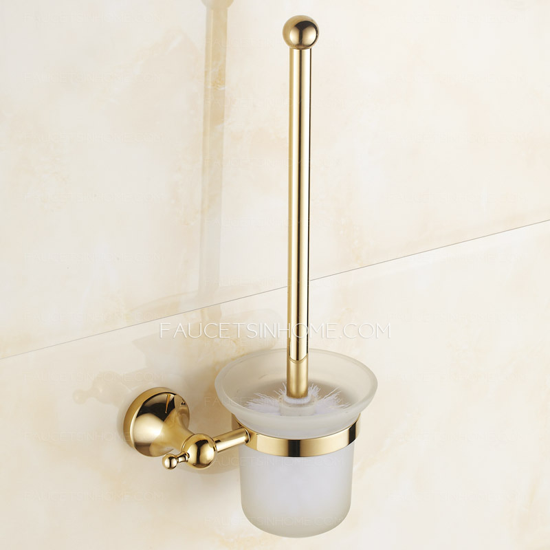 Bright Gold Brass Wall Mounted Toilet Brush With Holder