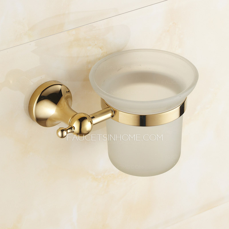 Bright Gold Brass Wall Mounted Toilet Brush With Holder