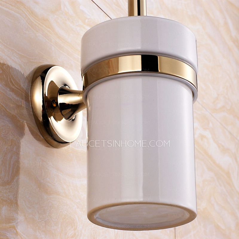 Brass Wall Mounted Ceramic Gold Toilet Brush With Holder