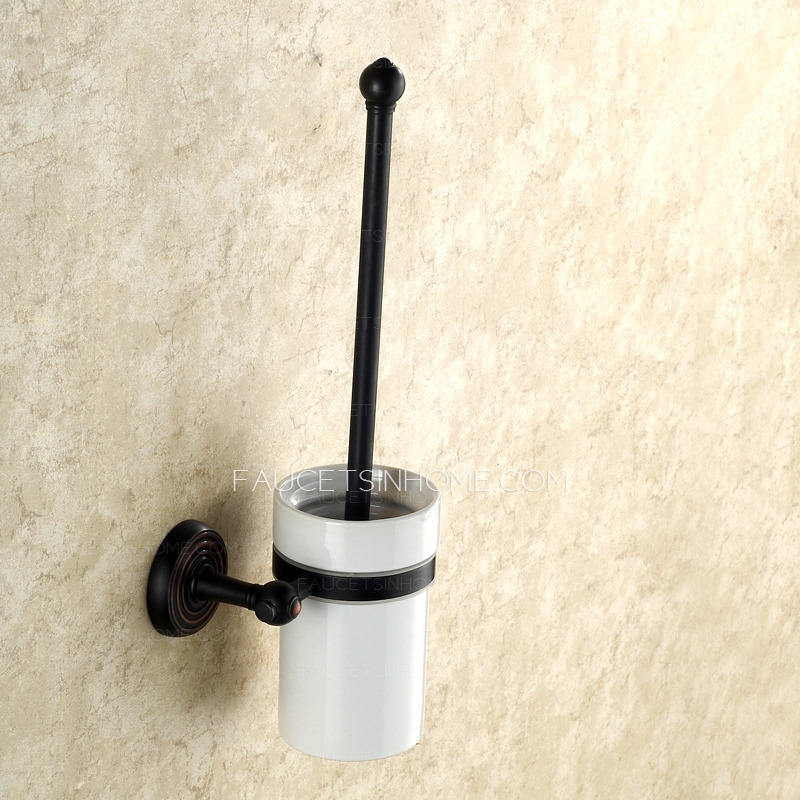 Classical Black Wall Mounted White Ceramic Toilet Brush Holder