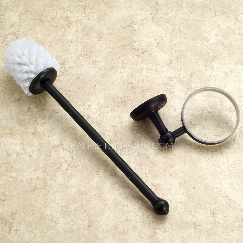 Classical Black Wall Mounted White Ceramic Toilet Brush Holder