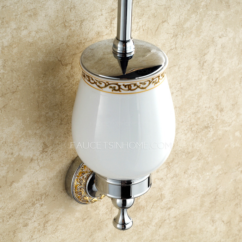 Victorian Style Vintage Silver Wall Mounted Ceramic Toilet Brush Holder