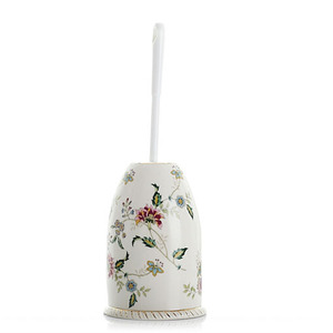 Floral White Ceramic Toilet Brush Holder Freestanding