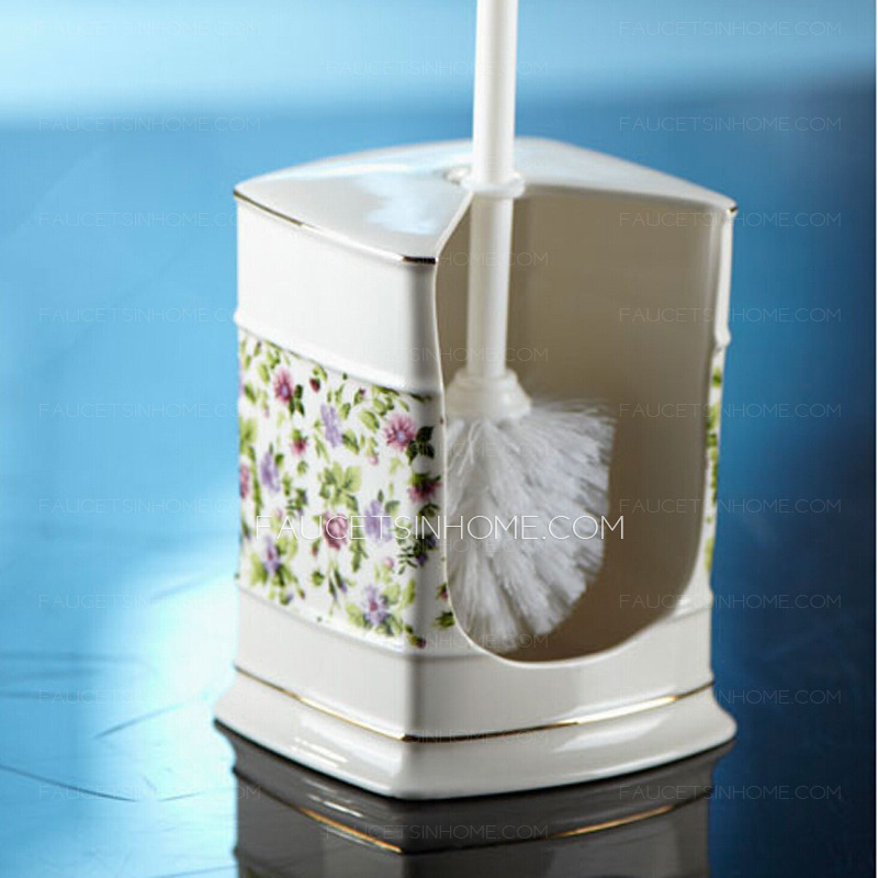 Fresh Purple Floral Patterned Lighthouse Porcelain Toilet Brush Holder