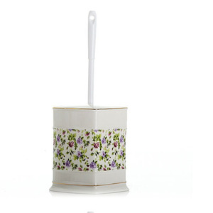 Fresh Purple Floral Patterned Lighthouse Porcelain Toilet Brush Holder