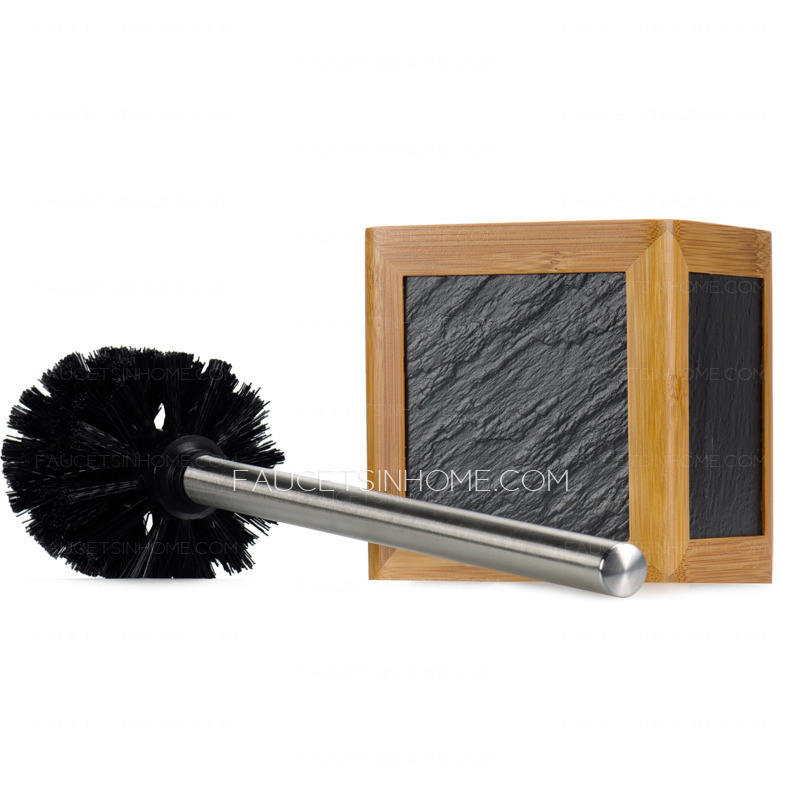 Novelty Black Stone/Plastic/Bamboo Toilet Brush And Holder