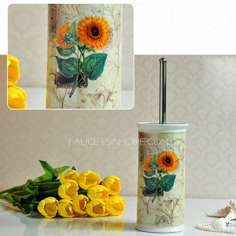 Sunflower Patterned Lighthouse Ceramic Toilet Bowl Brush Holder