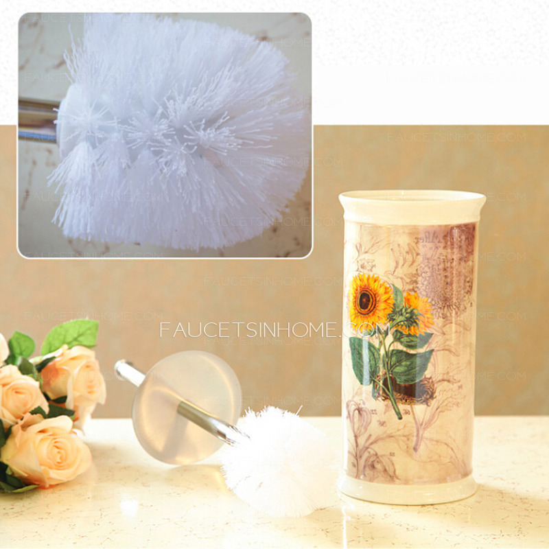 Sunflower Patterned Lighthouse Ceramic Toilet Bowl Brush Holder