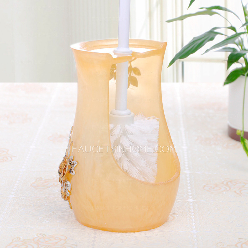 Discount Decorative Yellow Floral Lighthouse Ceramic Toilet Brush And Holder