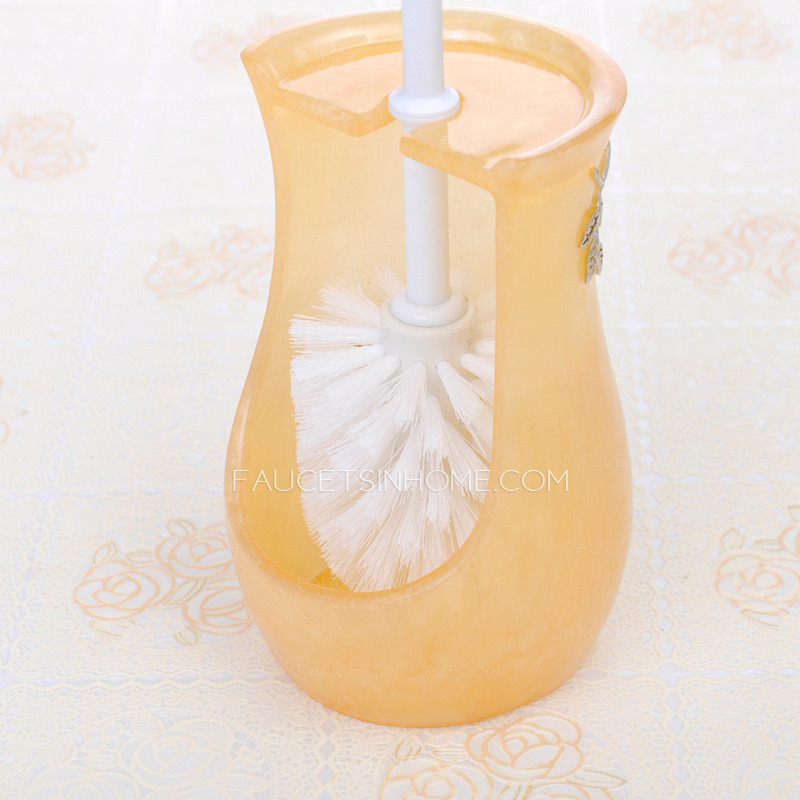 Discount Decorative Yellow Floral Lighthouse Ceramic Toilet Brush And Holder