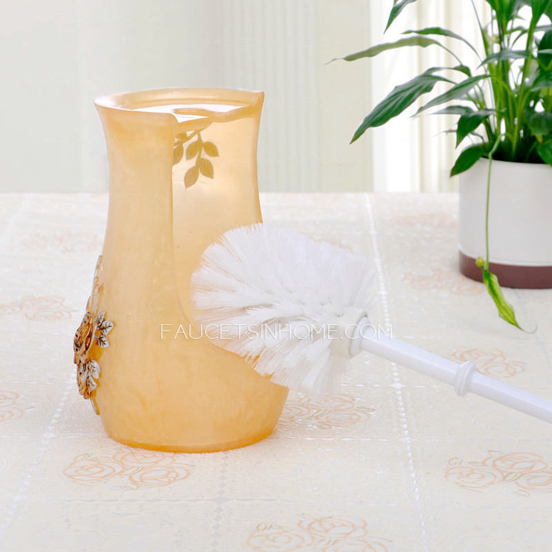 Discount Decorative Yellow Floral Lighthouse Ceramic Toilet Brush And Holder