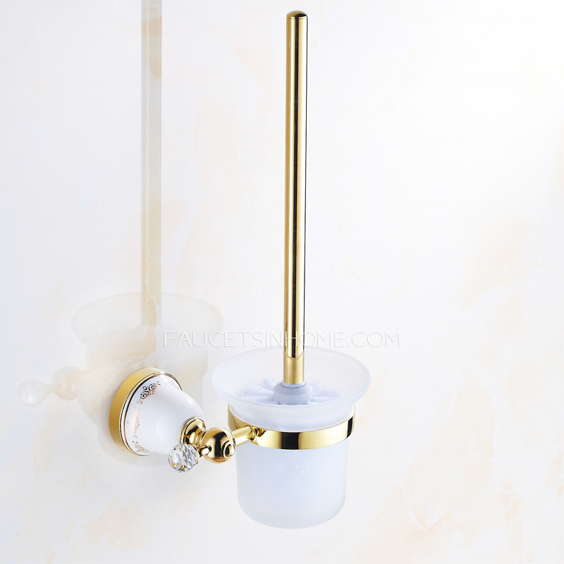 Decorative Polished Brass Wall Mounted Toilet Brush & Holder