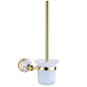 Decorative Polished Brass Wall Mounted Toilet Brush & Holder