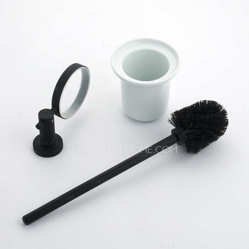Simple Black Painting Stainless Steel Toilet Brush Holder Wall Mounted