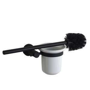 Simple Black Painting Stainless Steel Toilet Brush Holder Wall Mounted