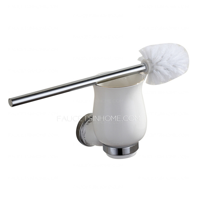 Wall Mounted Silver White Porcelain Toilet Brush Holder