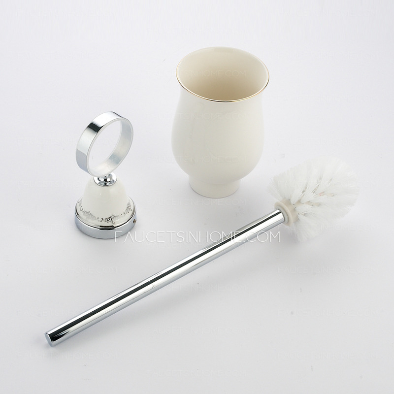 Wall Mounted Silver White Porcelain Toilet Brush Holder