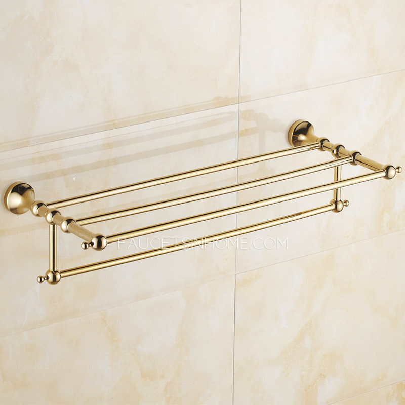 Brass Gold Metal Wall Mounted Bathroom Towel Shelves