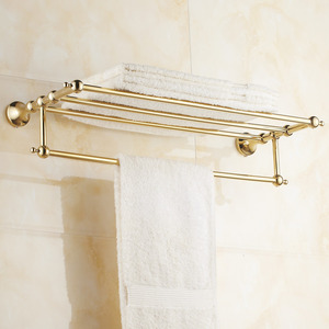 Brass Gold Metal Wall Mounted Bathroom Towel Shelves