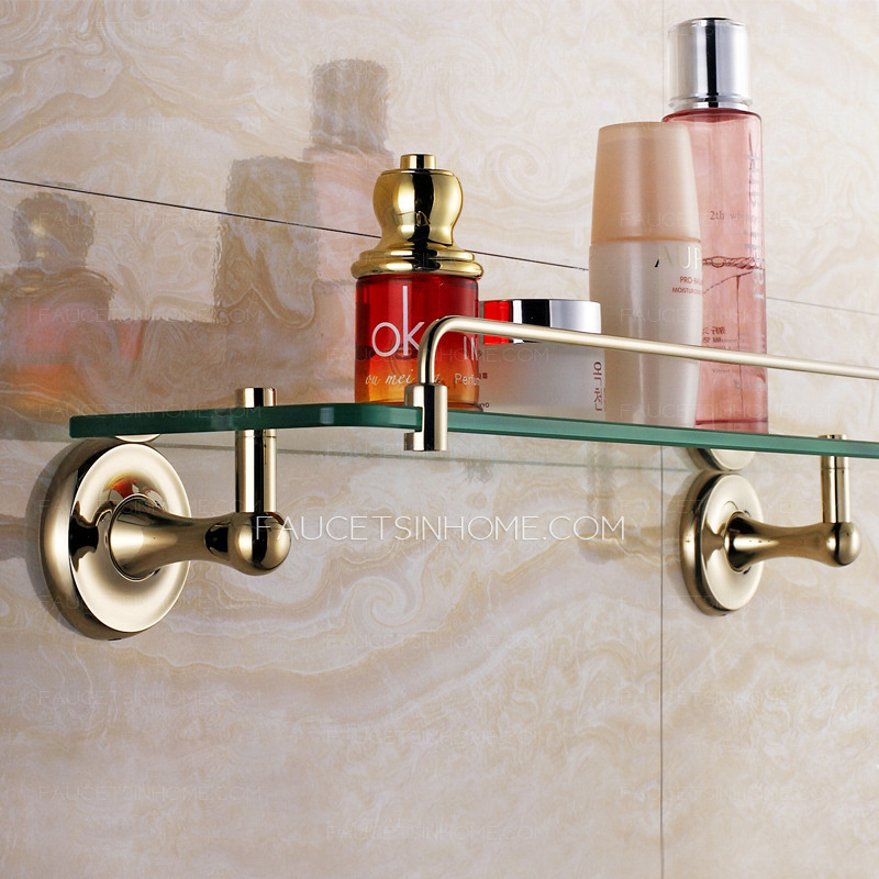 Golden Single Wall Mounted Glass Bathroom Shelves
