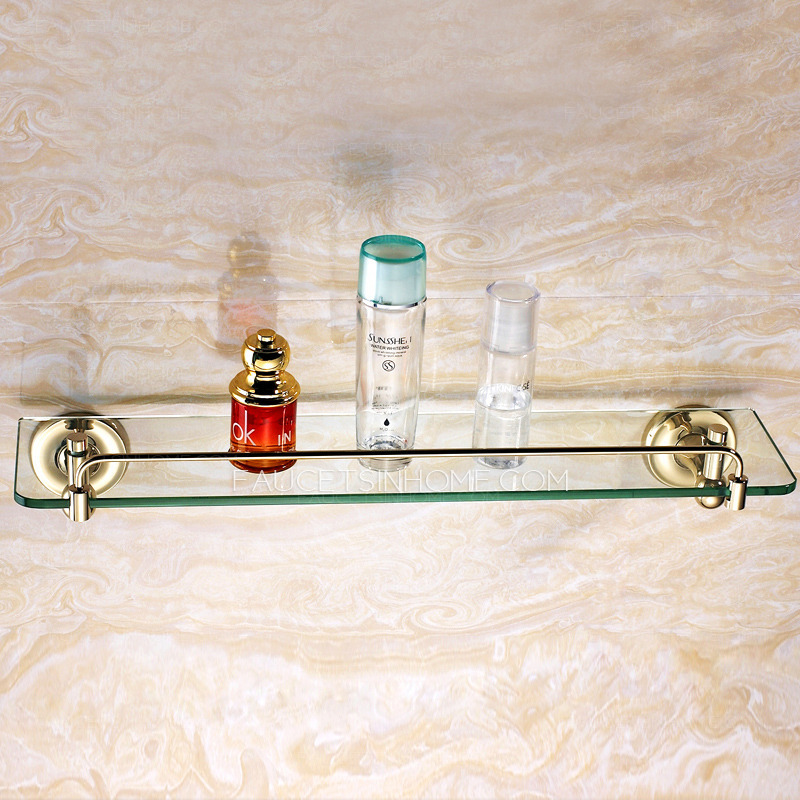 Golden Single Wall Mounted Glass Bathroom Shelves