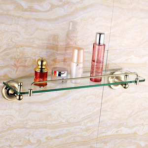 Golden Single Wall Mounted Glass Bathroom Shelves