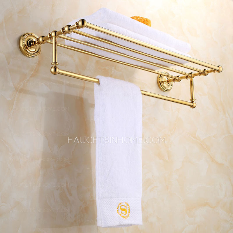 Luxury Carved Brass Bathroom Towel Shower Shelves