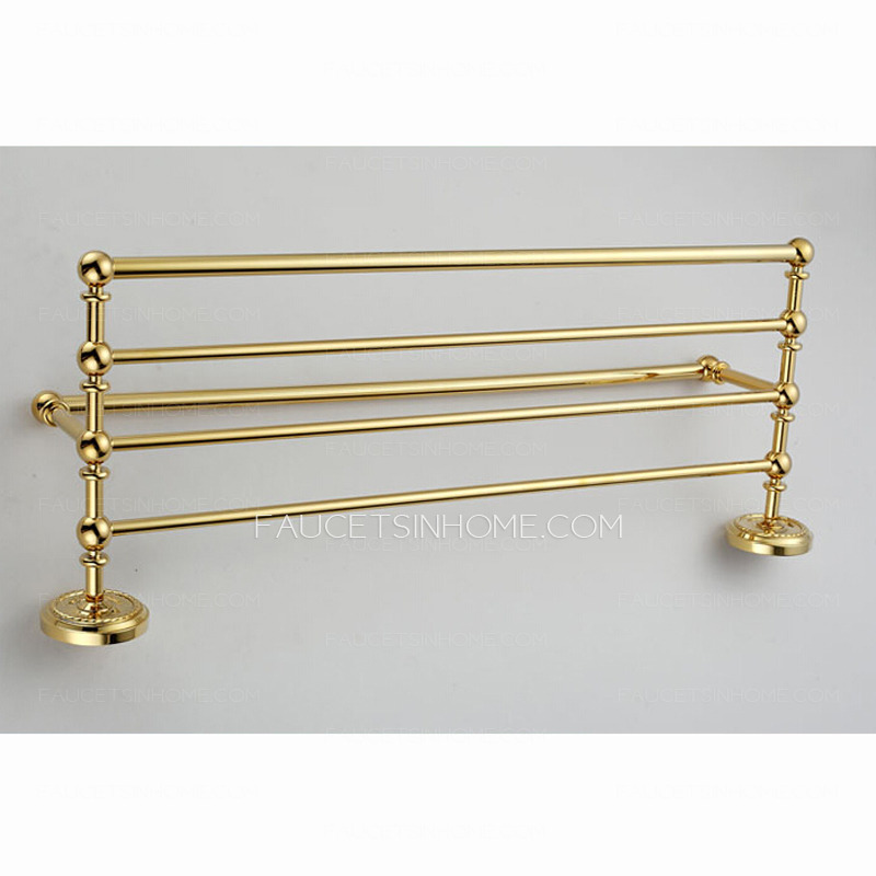 Luxury Carved Brass Bathroom Towel Shower Shelves